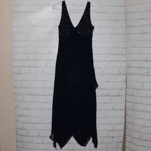 💙 Eva Blue Beaded Asymmetrical Dress · Size 6 · Navy Blue